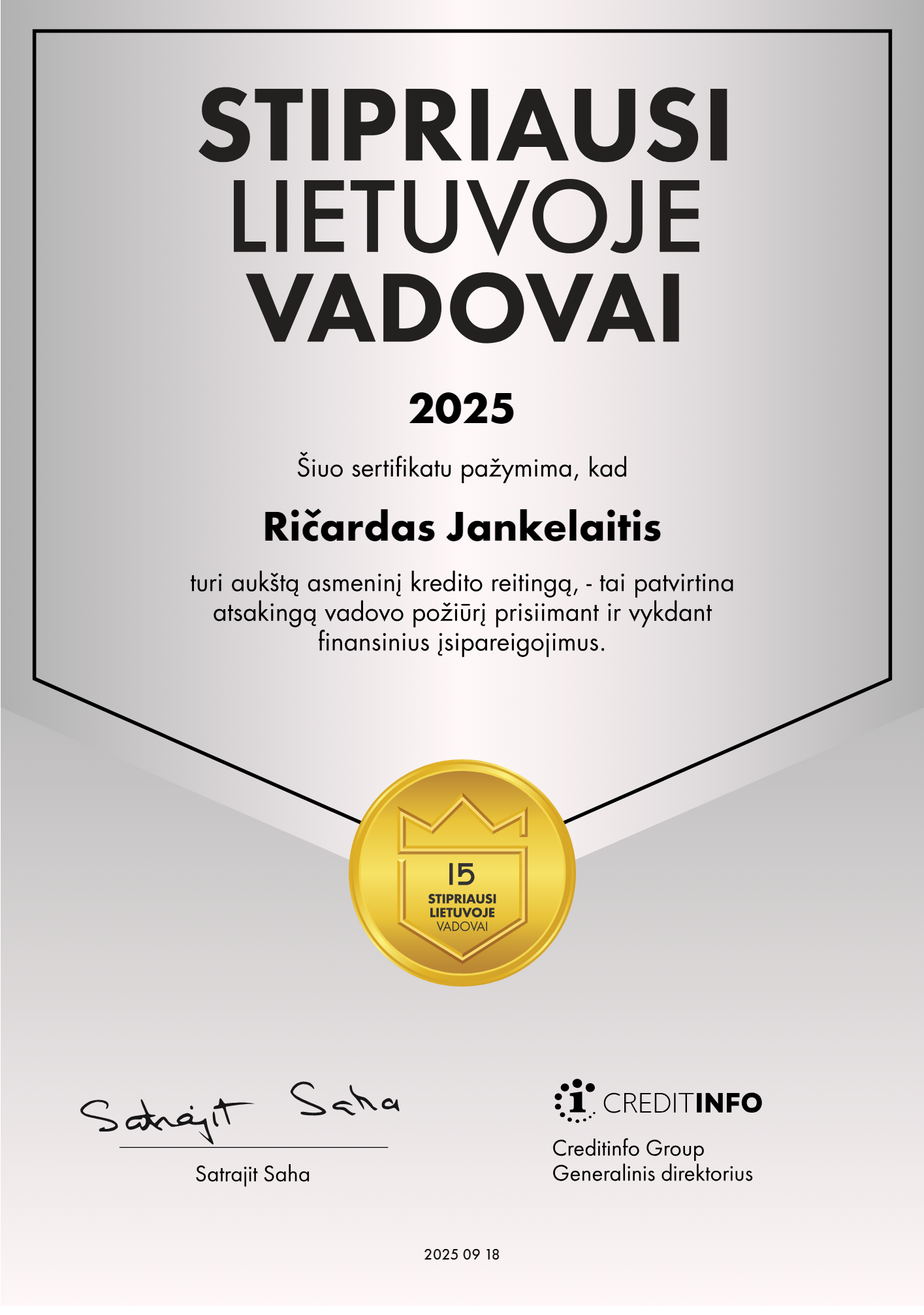 Vadovo sertifikatas